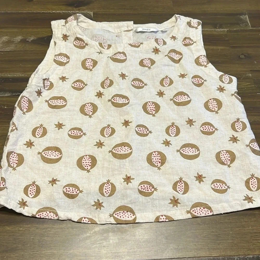 Lagenlook Cotton Flex Blend Top Printed Pomegranate Granny Cottage Costal Boxy